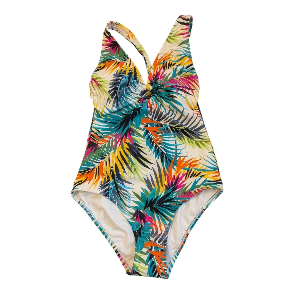 S-10 Women's Plunge Ring Detail One Piece Swimsuit - Shade & Shore Tropical -‎ L